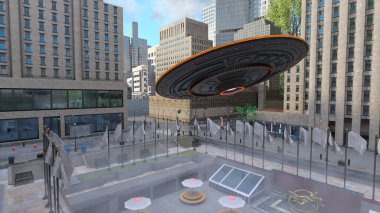 UFO 'nun saldırısına uğrayan şehirlerin 3D görüntülenmesi.