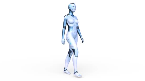 Weergave Van Een Wandelende Vrouwelijke Cyborg — Stockvideo