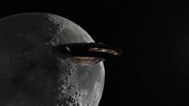 Ay ve UFO 'nun 3D canlandırması.