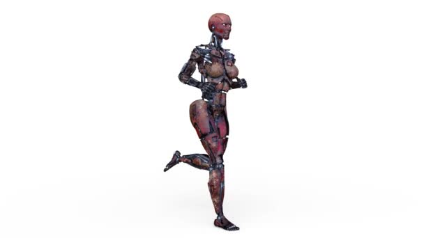 Rendering Running Female Robot — Stock Video