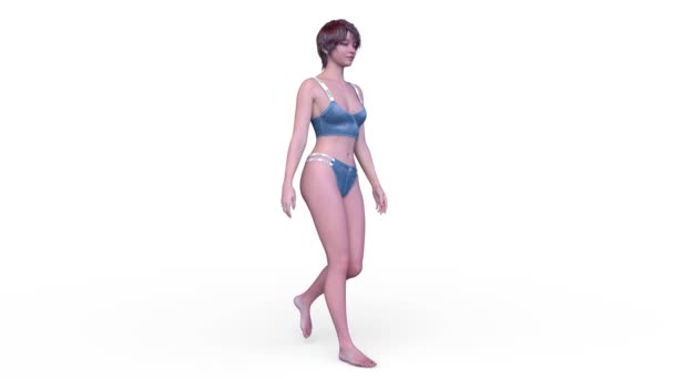 Gambaran Dari Seorang Wanita Berjalan Bikini — Stok Video