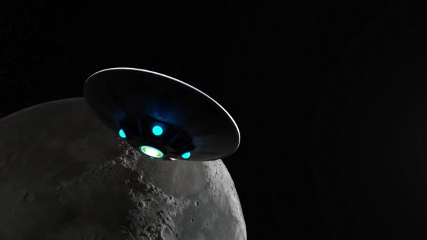 Återgivning Månen Och Ufo — Stockvideo