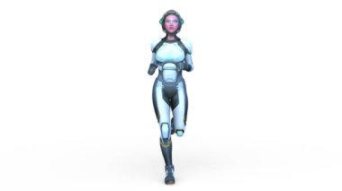 Koşan bir siber kadının 3 boyutlu canlandırması