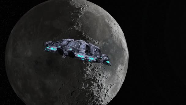 Återgivning Månen Och Ufo — Stockvideo