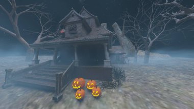 3D rendering of the house decorated for Halloween