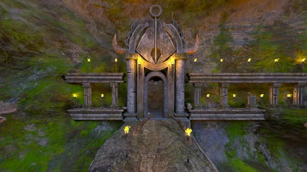 地下庙宇的三维绘制 — 图库照片