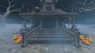 3D rendering of the house decorated for Halloween