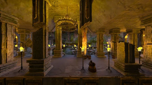 3D rendering of the underground temple
