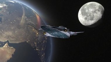 Bir uzay gemisinin ve Dünya 'nın 3 boyutlu canlandırması