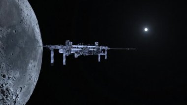 Bir uzay gemisi ve Ay 'ın 3 boyutlu canlandırması
