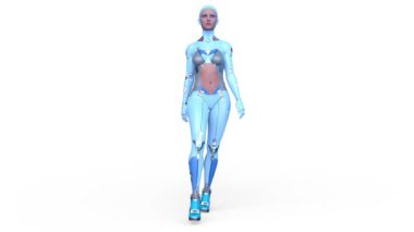 Yürüyen bir kadın sayborgun 3 boyutlu tasviri