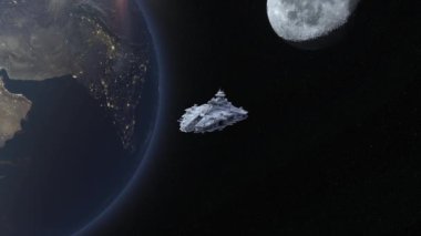 Bir uzay gemisinin ve Dünya 'nın 3 boyutlu canlandırması