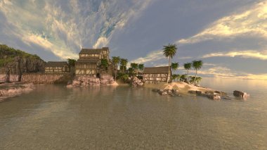 Adanın ucundaki yerleşim yerinin 3D çizimi