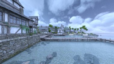 Adanın ucundaki yerleşim yerinin 3D çizimi