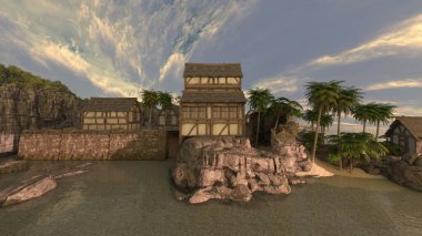 Adanın ucundaki yerleşim yerinin 3D çizimi