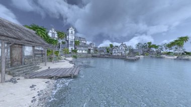 Adanın ucundaki yerleşim yerinin 3D çizimi