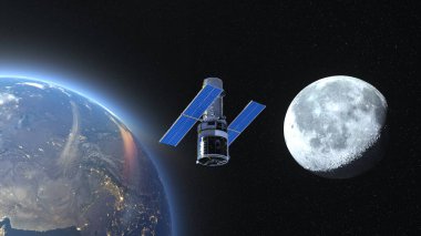 3D rendering of the artificial satellite and the Earth