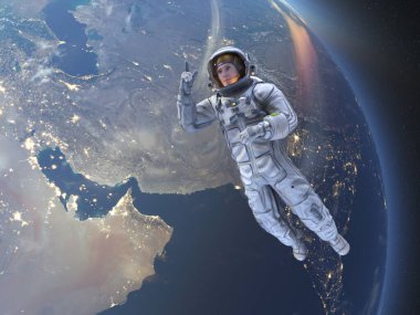 Bir erkek astronotun 3 boyutlu canlandırması