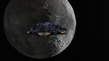 Bir uzay gemisi ve Ay 'ın 3 boyutlu canlandırması