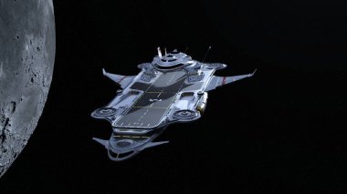 Bir uzay gemisi ve Ay 'ın 3 boyutlu canlandırması