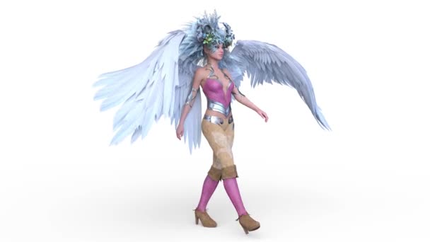一个有伸展翅膀的行走天使的3D渲染 — 图库视频影像