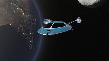 Bir uzay gemisinin ve Dünya 'nın 3 boyutlu canlandırması