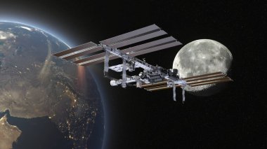 3D rendering of the artificial satellite and the Earth