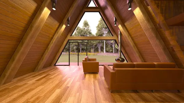 Rendering Eines Dreieckigen Hauses Wald — Stockfoto