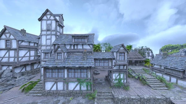 Adanın ucundaki yerleşim yerinin 3D çizimi