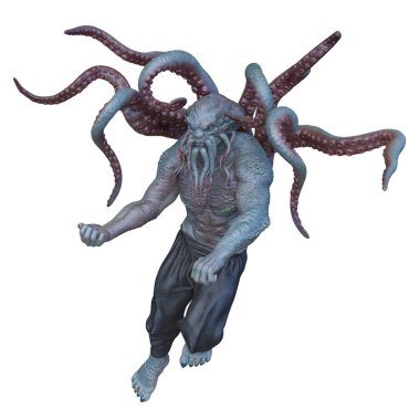 3 boyutlu ahtapot canavar adam tasviri