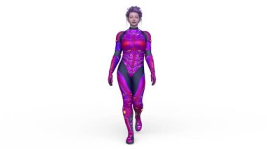 Yürüyen bir siber kadının 3 boyutlu canlandırması