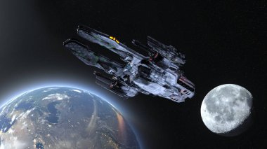 Bir uzay gemisinin ve Dünya 'nın 3 boyutlu canlandırması