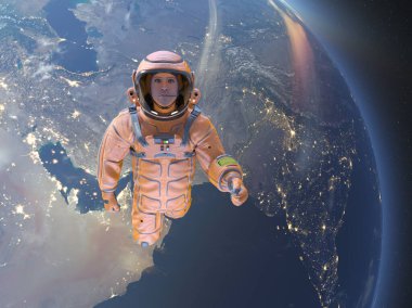 Bir erkek astronotun 3 boyutlu canlandırması