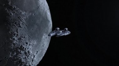Bir uzay gemisi ve Ay 'ın 3 boyutlu canlandırması