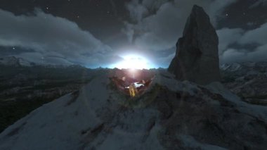 3D rendering of the summit of a rocky mountain