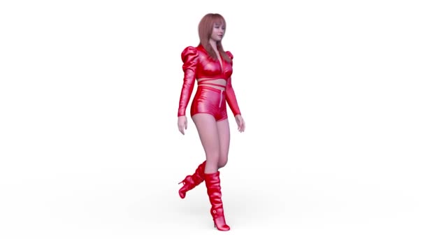 一个穿短裤的行走女人的3D渲染 — 图库视频影像