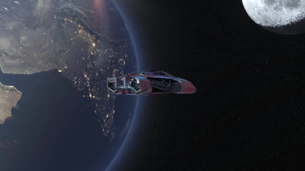 Rendering Dari Sebuah Pesawat Ruang Angkasa Dan Bumi — Stok Video