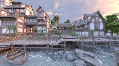 Adanın ucundaki yerleşim yerinin 3D çizimi