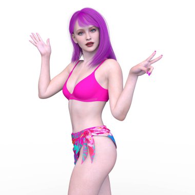 Bikinili bir kadının 3B görüntüsü