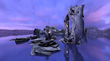 Kale girişinin 3D yansıması denizde yüzüyor.