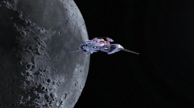 Bir uzay gemisi ve Ay 'ın 3 boyutlu canlandırması
