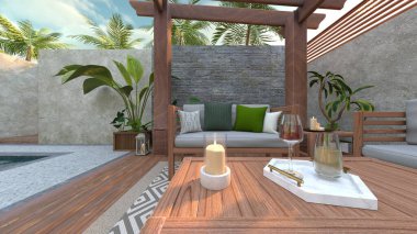 Evin yüzme havuzlu 3D görüntüsü