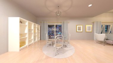 Oturma odasının gece görüşlü 3D görüntüsü