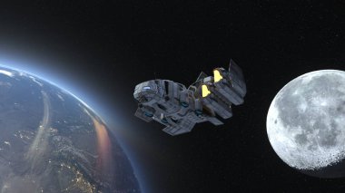 Bir uzay gemisinin ve Dünya 'nın 3 boyutlu canlandırması