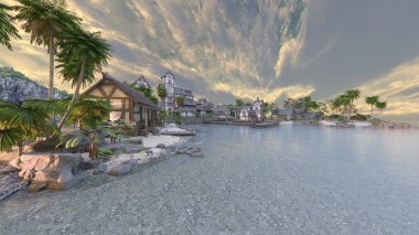 Adanın ucundaki yerleşim yerinin 3D çizimi