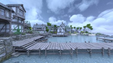 Adanın ucundaki yerleşim yerinin 3D çizimi