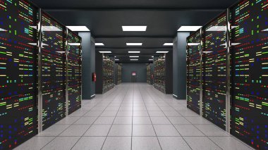 Süper bilgisayar odasının 3 boyutlu görüntülemesi
