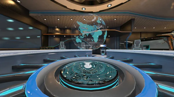 宇宙船の会議室の3Dレンダリング — ストック写真