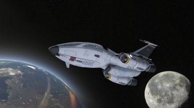 Bir uzay gemisinin ve Dünya 'nın 3 boyutlu canlandırması