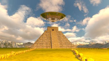 UFO ve antik harabelerin 3D canlandırması